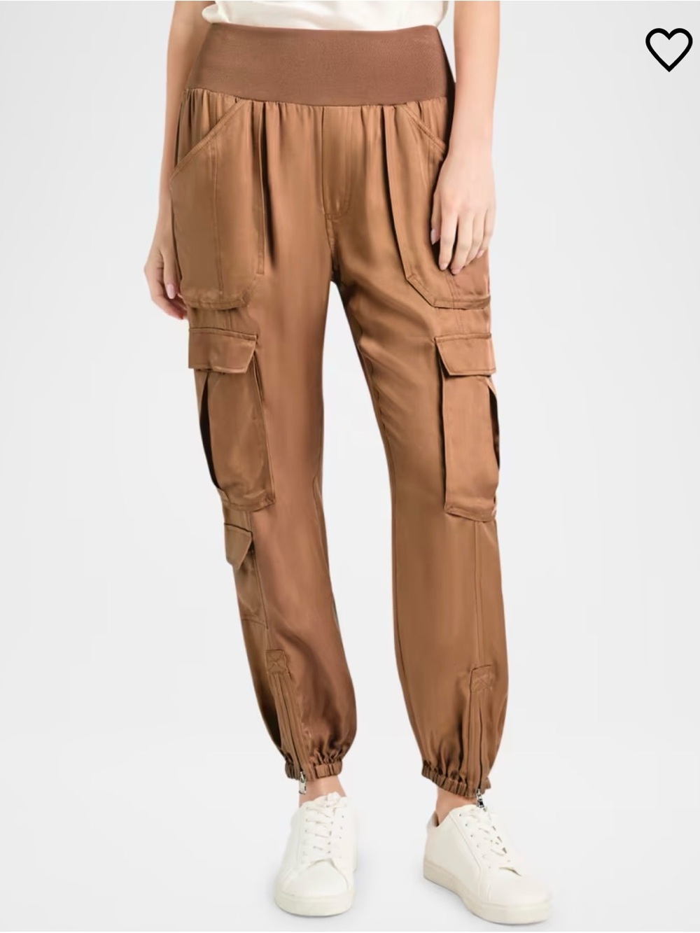 cinq a sept Satin Cargo Jogger Pants in Chestnut Brown